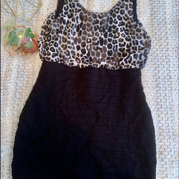 Express Grey and Black Cheetah Print Body Con Dress - Picture 5 of 10